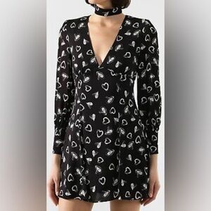 Alice+Olivia ELIA Long Sleeve Mini Dress, Heart cut-out Print, Size 10